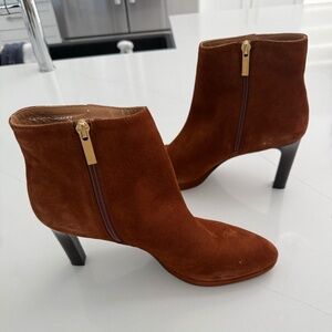 Aquatalia Roxana Bootie Rust Brown Ginger Suede Heeled Boot
